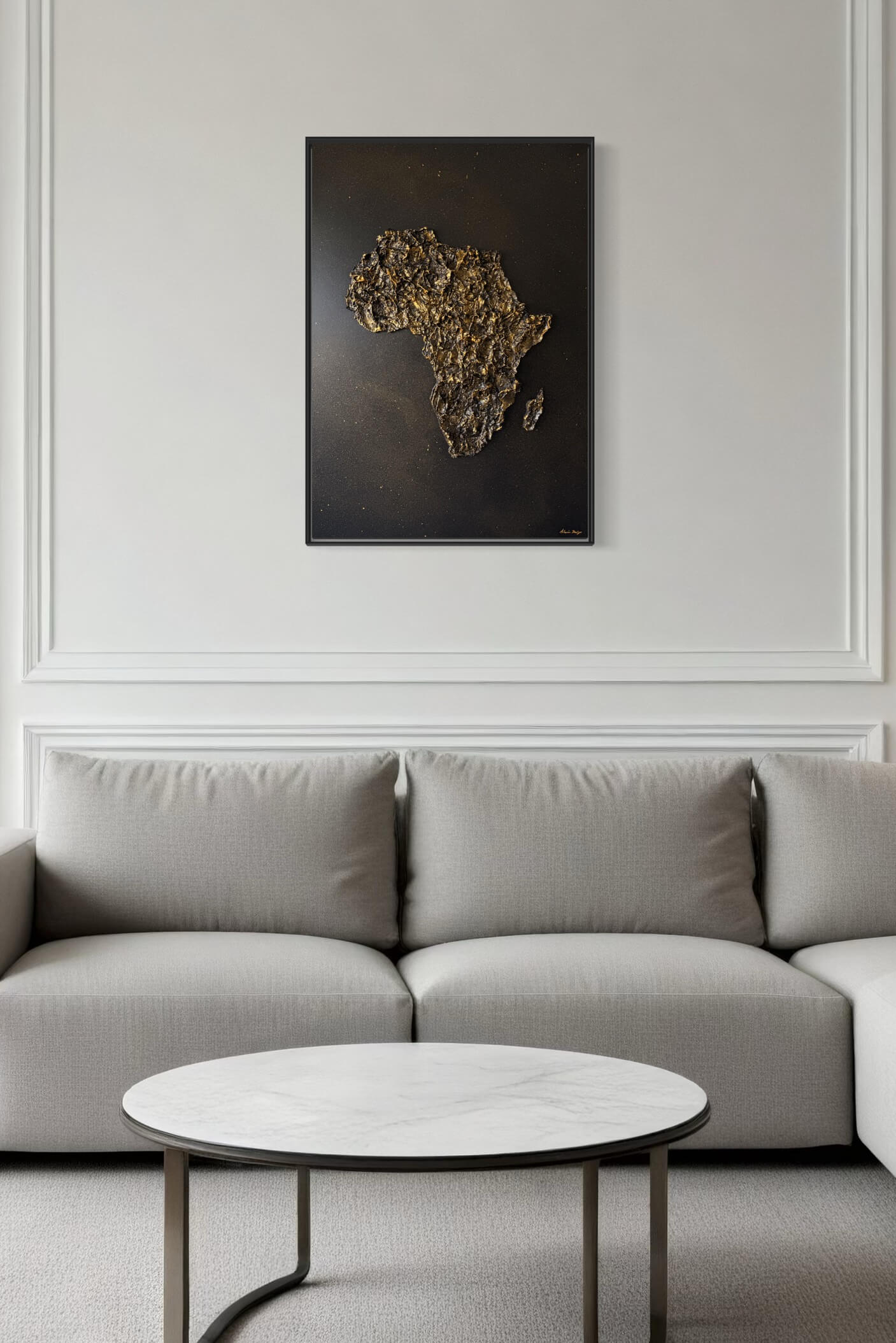 Black and gold Africa map painting