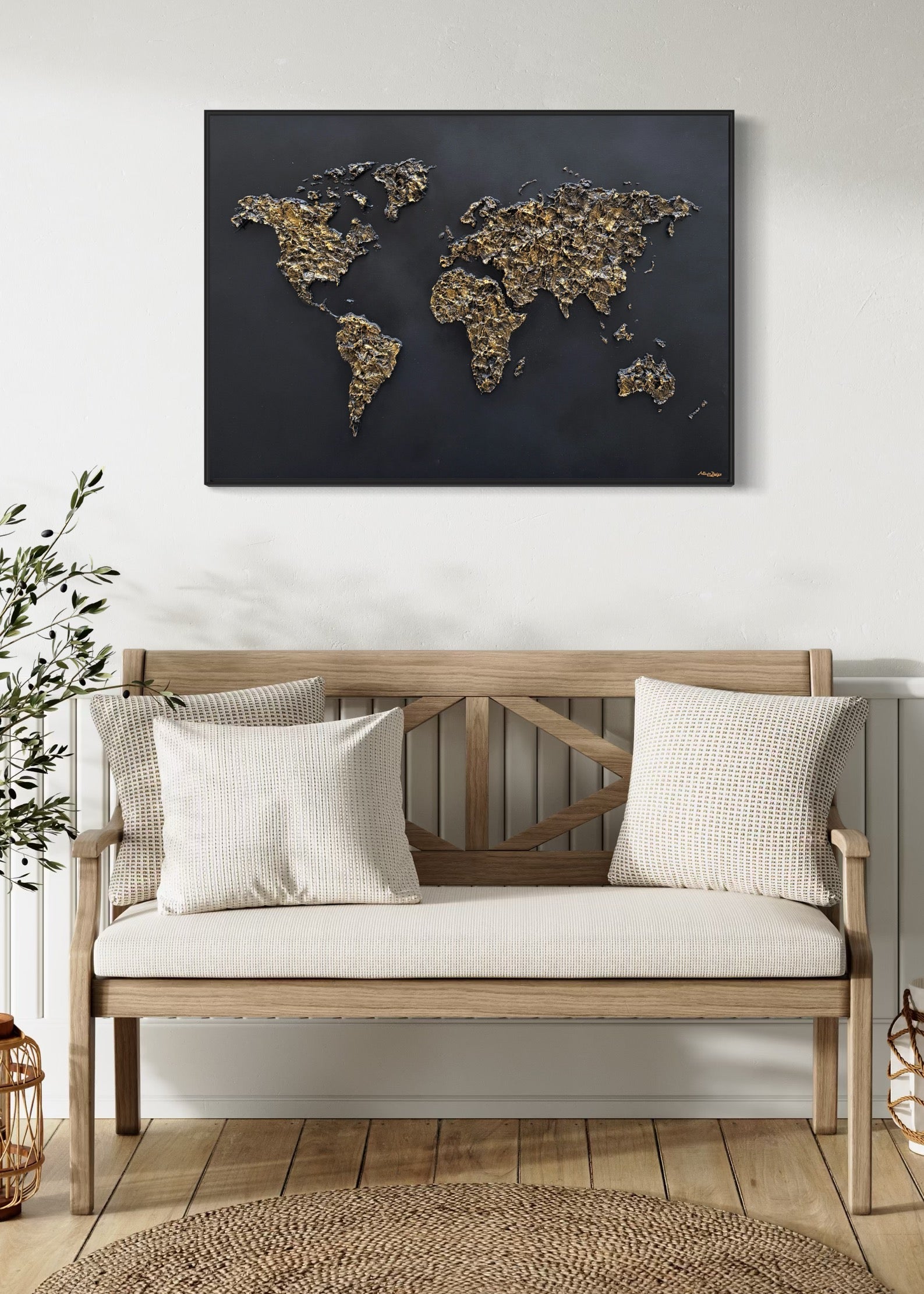 Emilie black & gold world map table