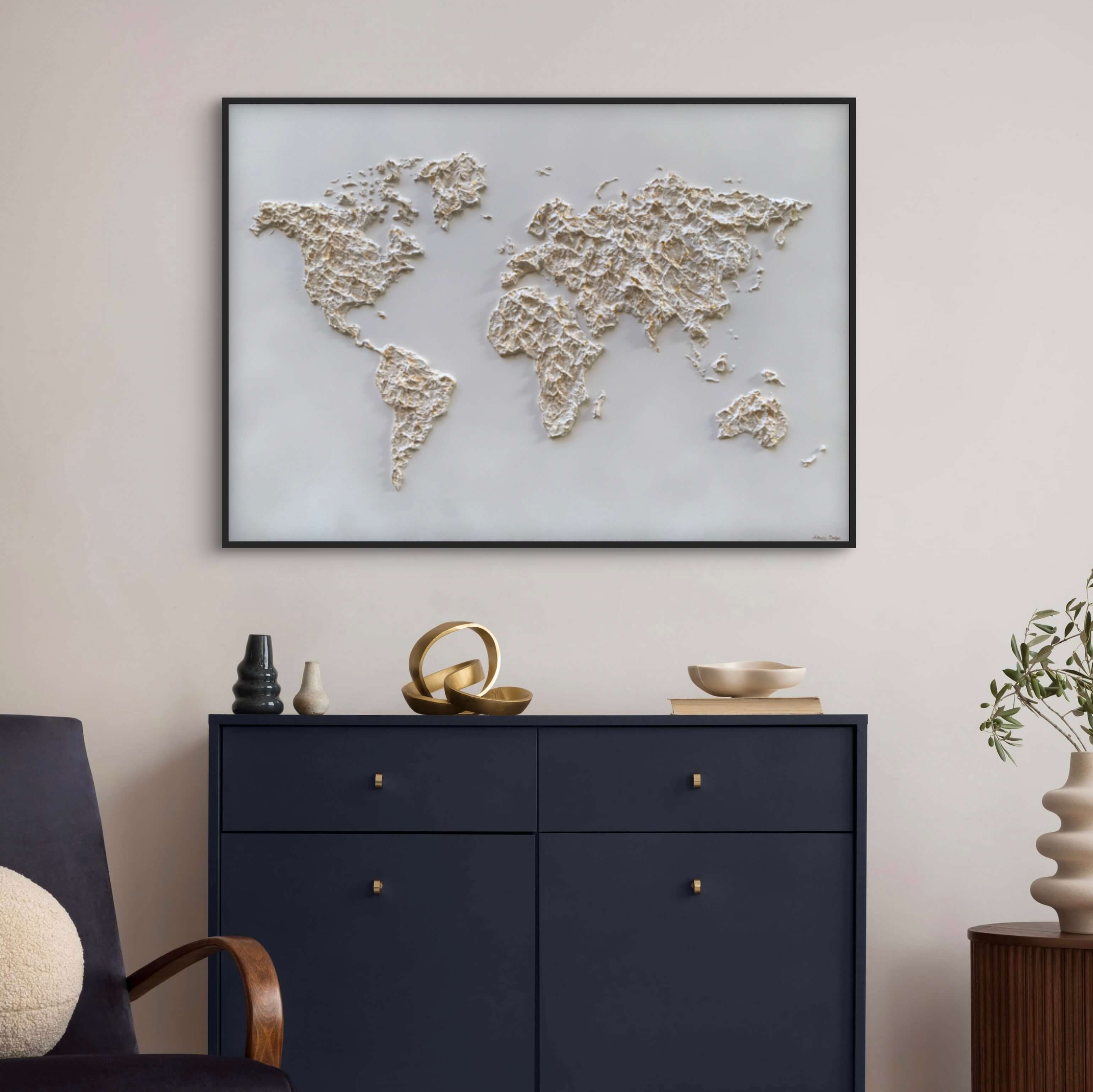 Cream and gold relief world map