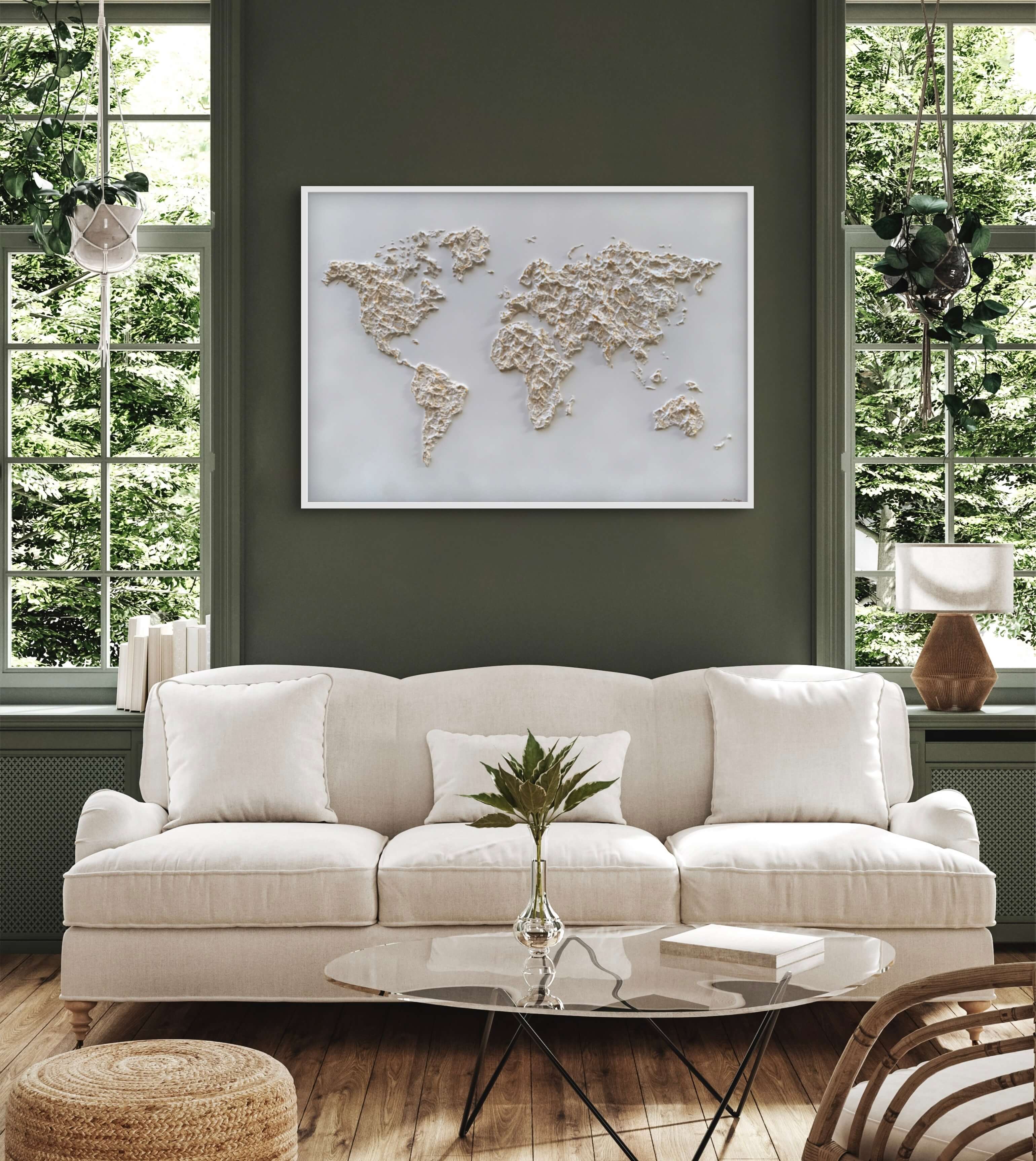 Cream and gold relief world map