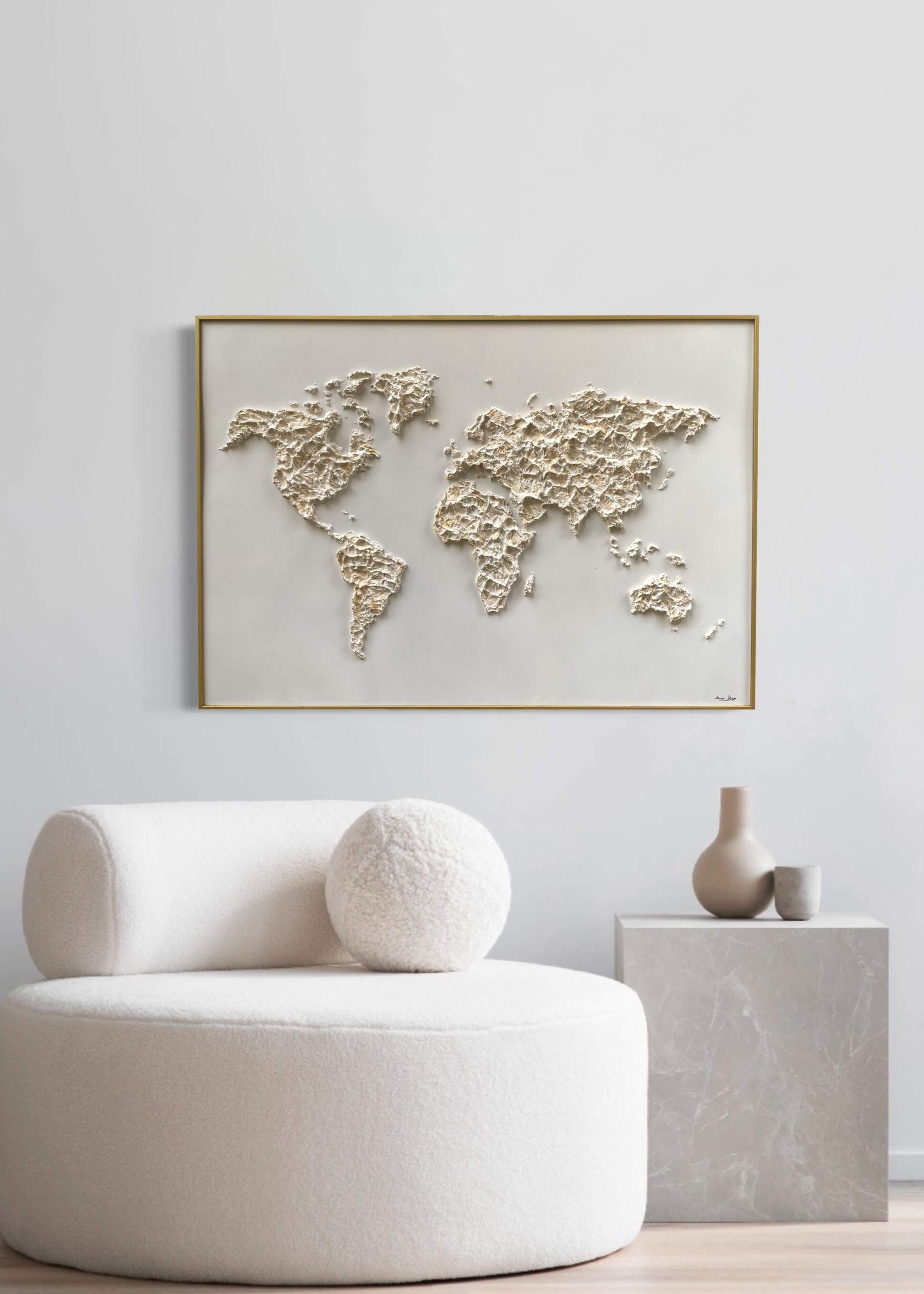 Cream and gold relief world map