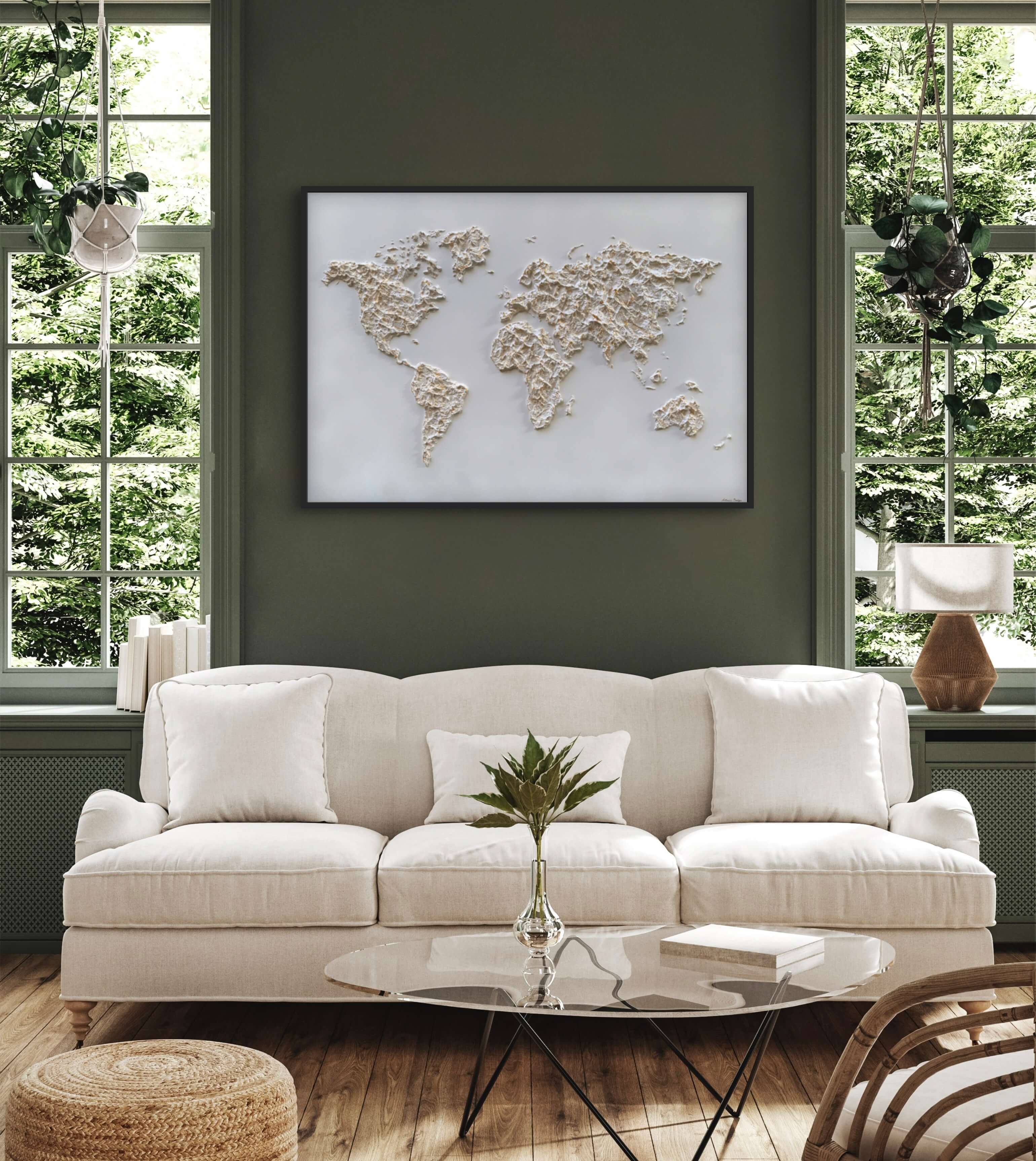 Cream and gold relief world map
