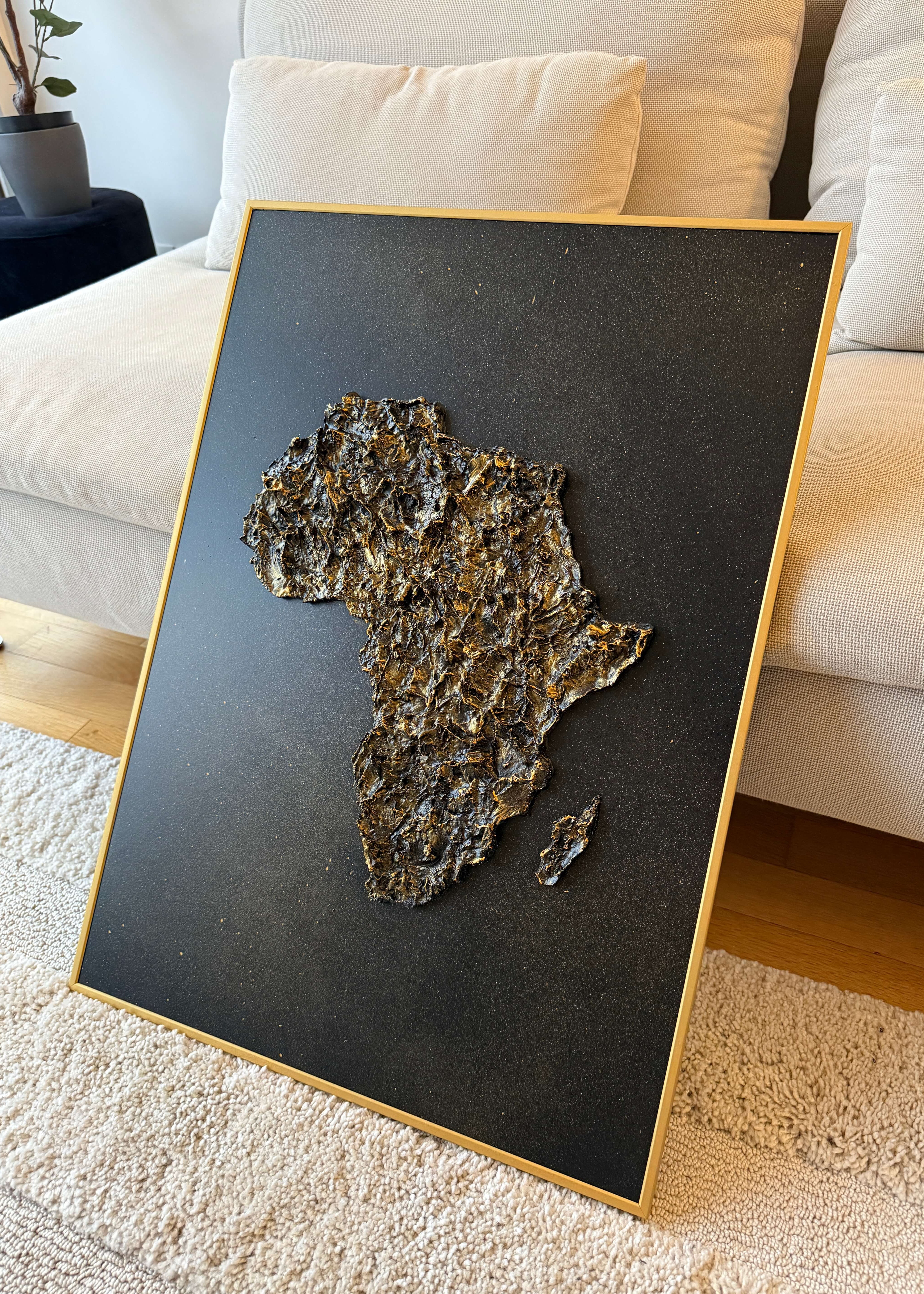 Black and gold Africa map painting