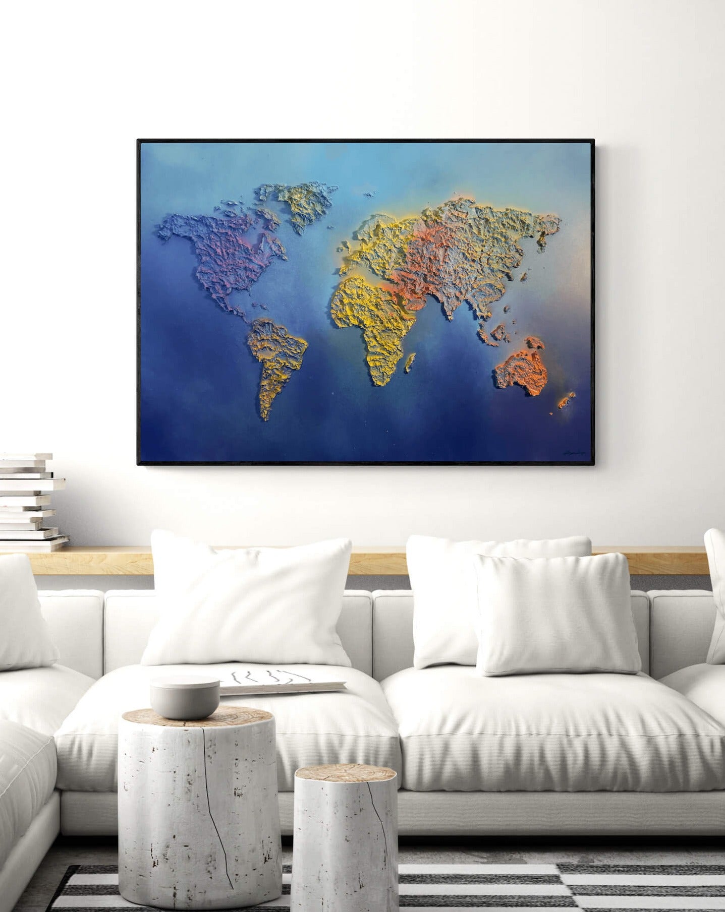 Large format coral world map in relief