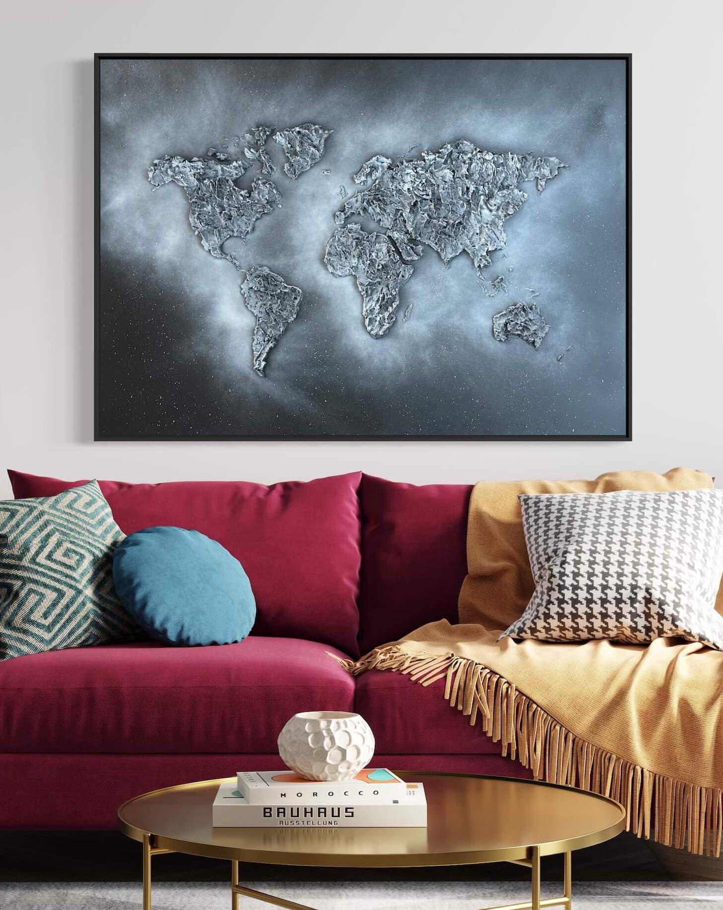 Giant Black & White World Map Table