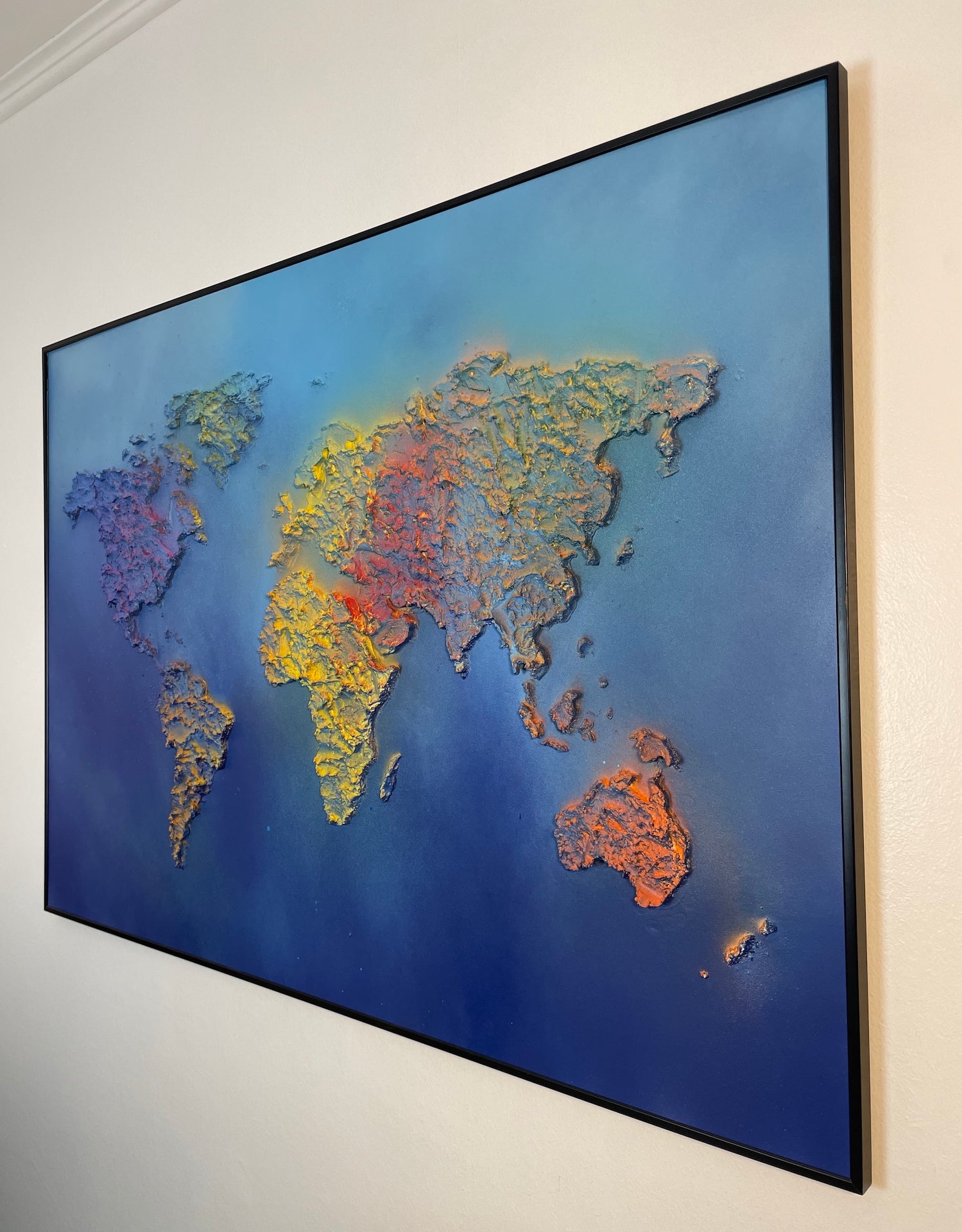Large format coral world map in relief