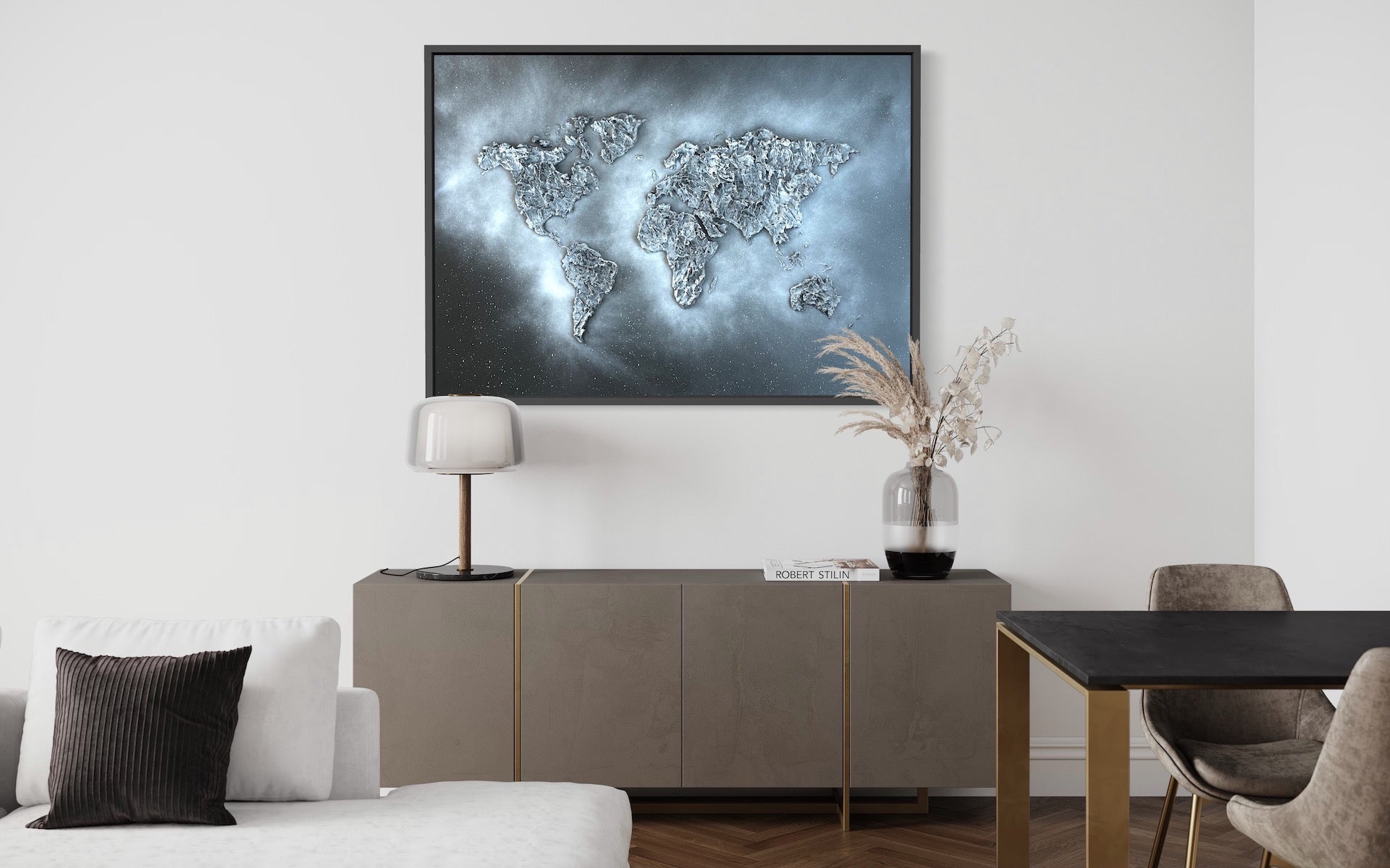 Giant Black & White World Map Table