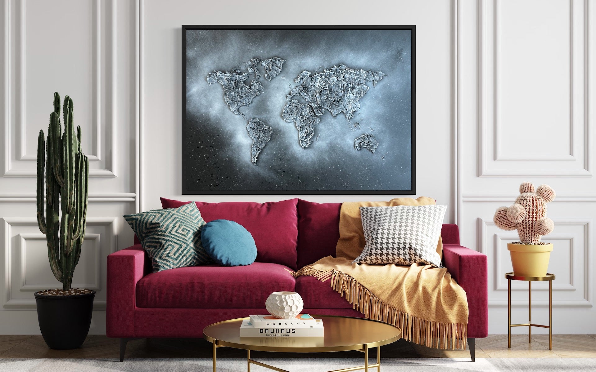 Giant Black & White World Map Table