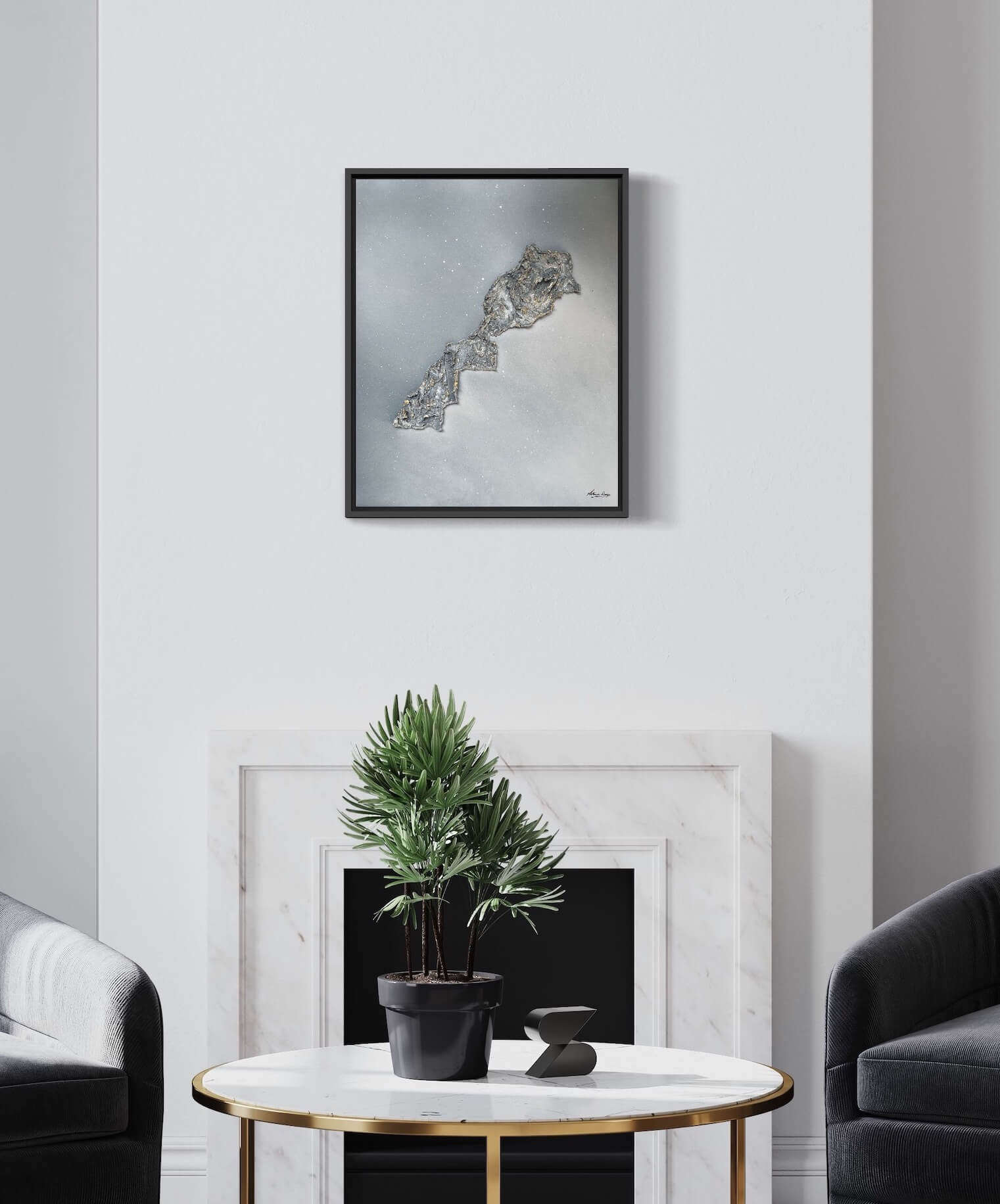 tableau maroc dans interieur déco gris et blanc