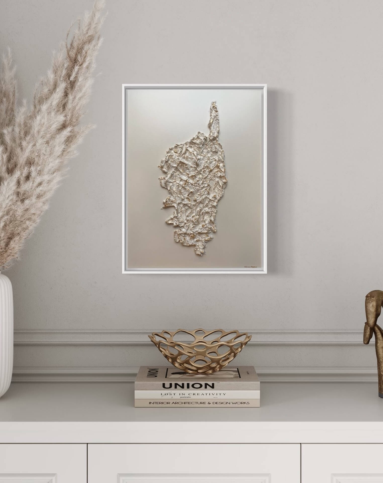 Cream and gold relief map of Corsica