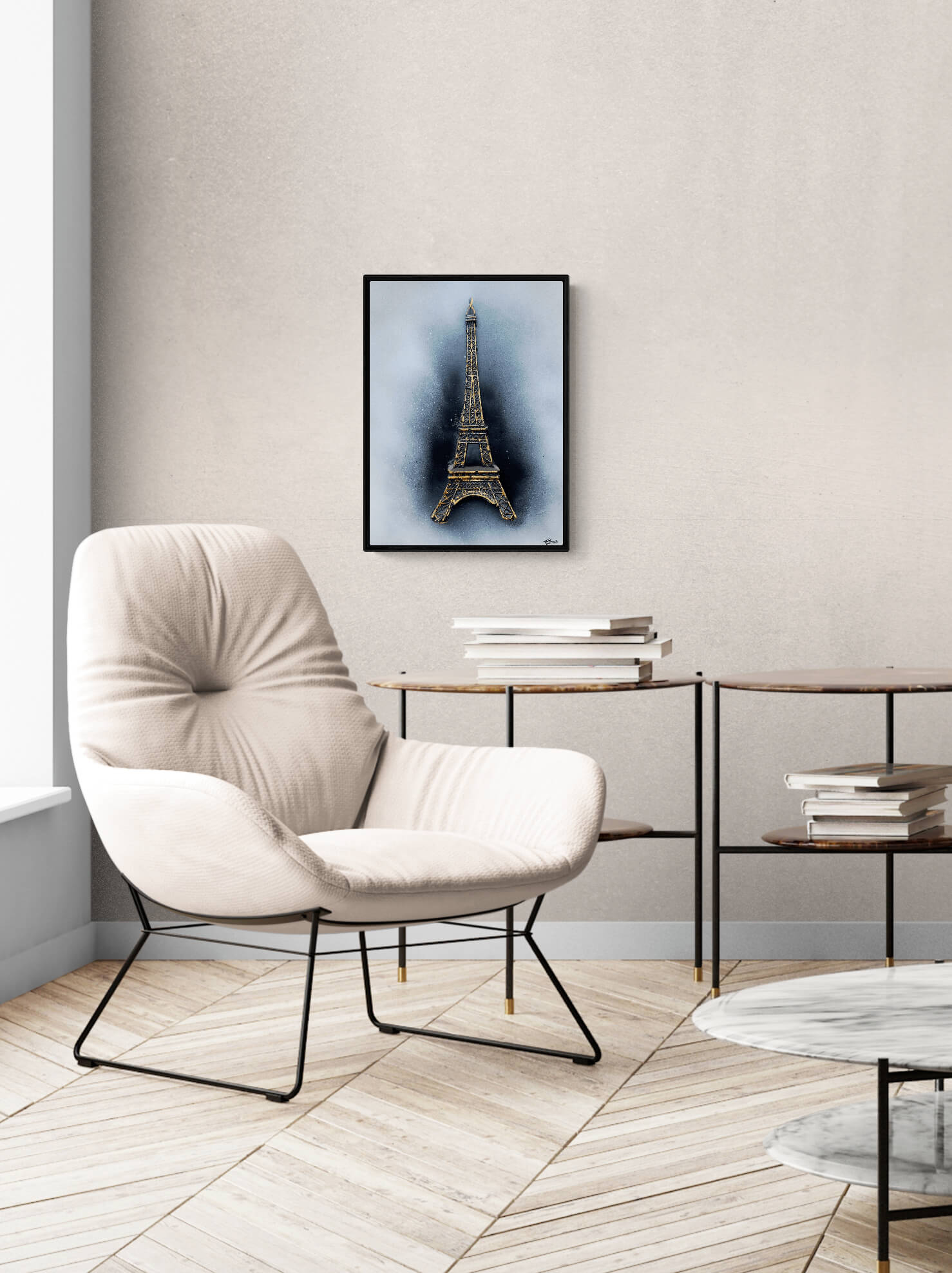 Tableau de la tour eiffel en relief, black and gold, volume 3D artisanal decor blanc creme