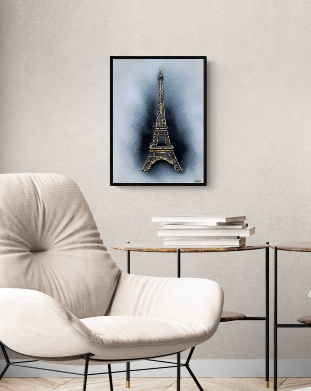 Tableau de la tour eiffel en relief, black and gold, volume 3D artisanal dans decor moderne
