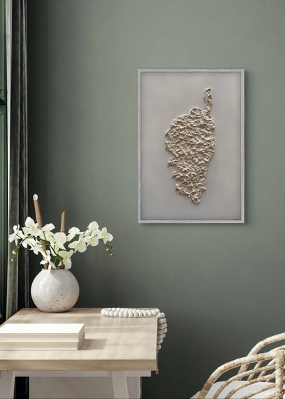 Cream and gold relief map of Corsica