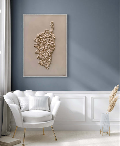 Cream and gold relief map of Corsica