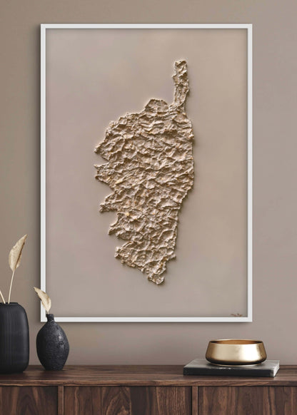 Cream and gold relief map of Corsica