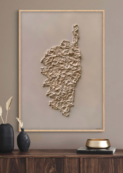 Cream and gold relief map of Corsica