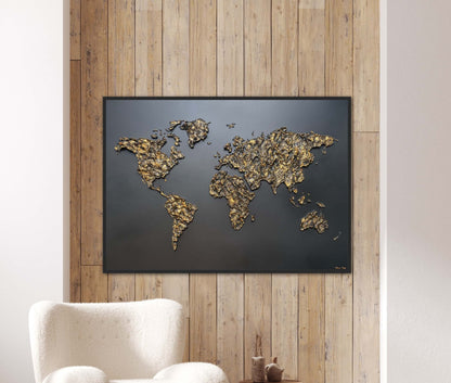 Tableau Mappemonde Emilie noir & or