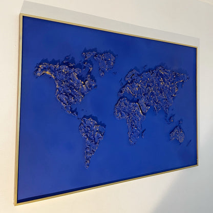 Tableau Mappemonde Bleu Klein en relief