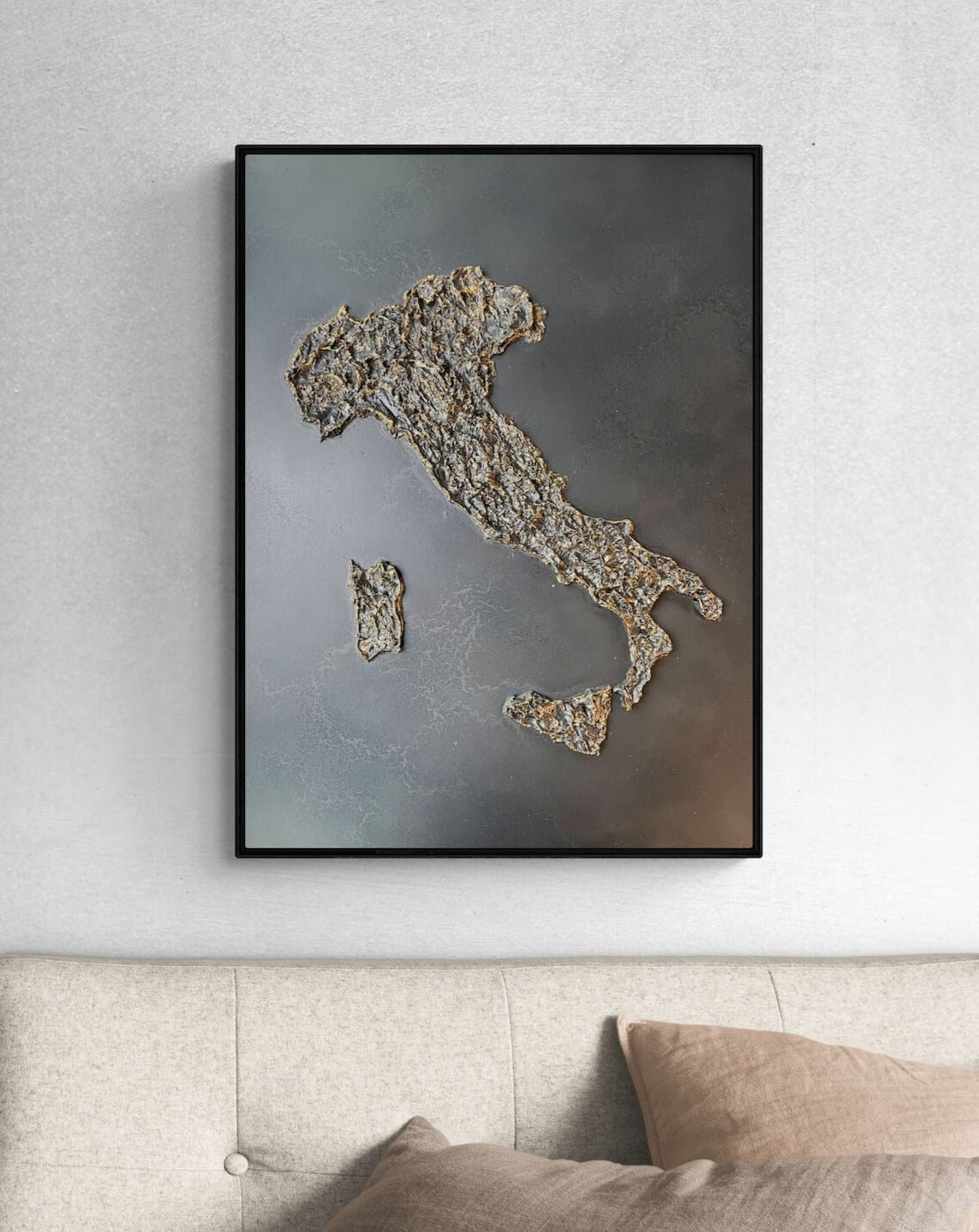 Tableau carte de l'Italie gold & Black en relief