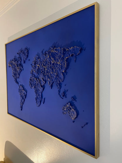 Tableau Mappemonde Bleu Klein en relief