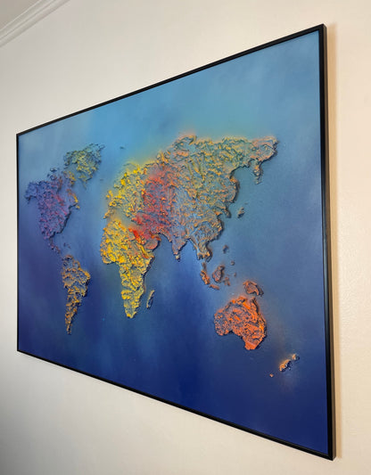 Large format coral world map in relief