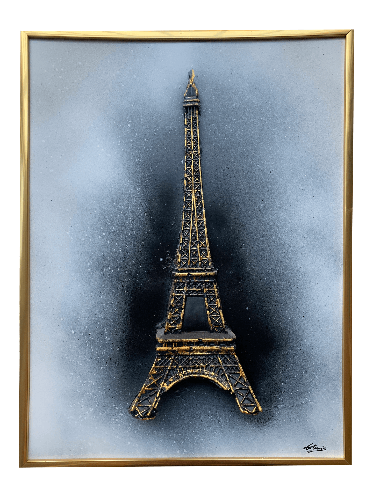 Tableau de la tour eiffel en relief, black and gold, volume 3D artisanal