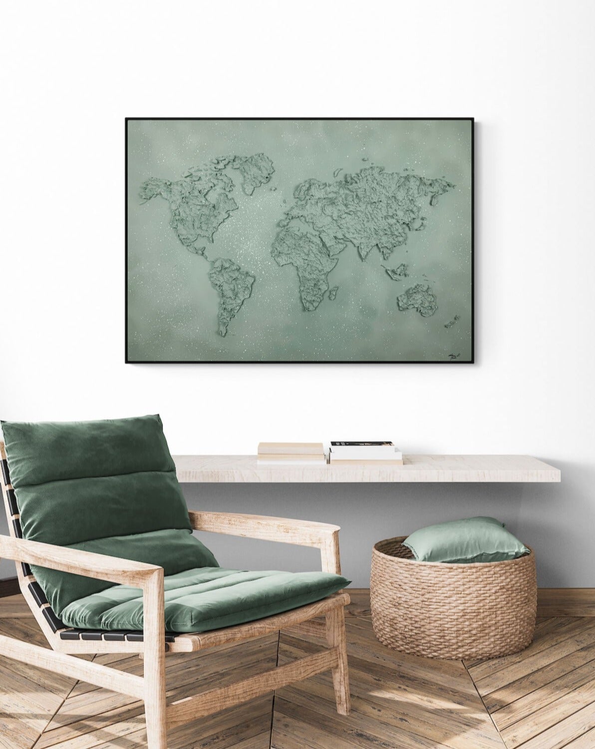 mappemonde vert d'eau 70X100 dans décor