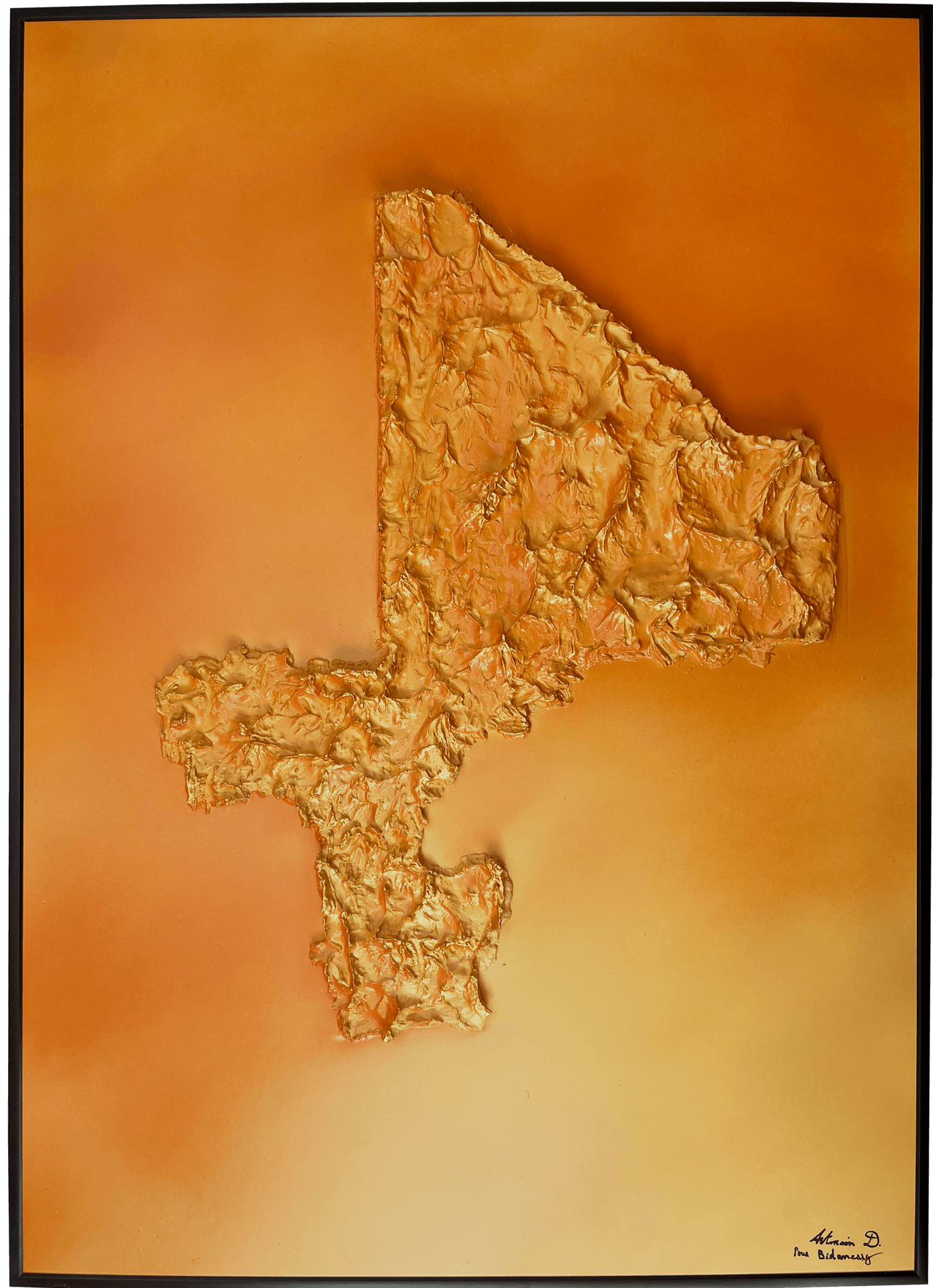 Tableau en relief du mali et de la cote d'ivoire. Pays d'afrique en duo. Orange, jaune, et doré