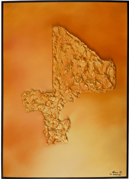 Tableau en relief du mali et de la cote d'ivoire. Pays d'afrique en duo. Orange, jaune, et doré