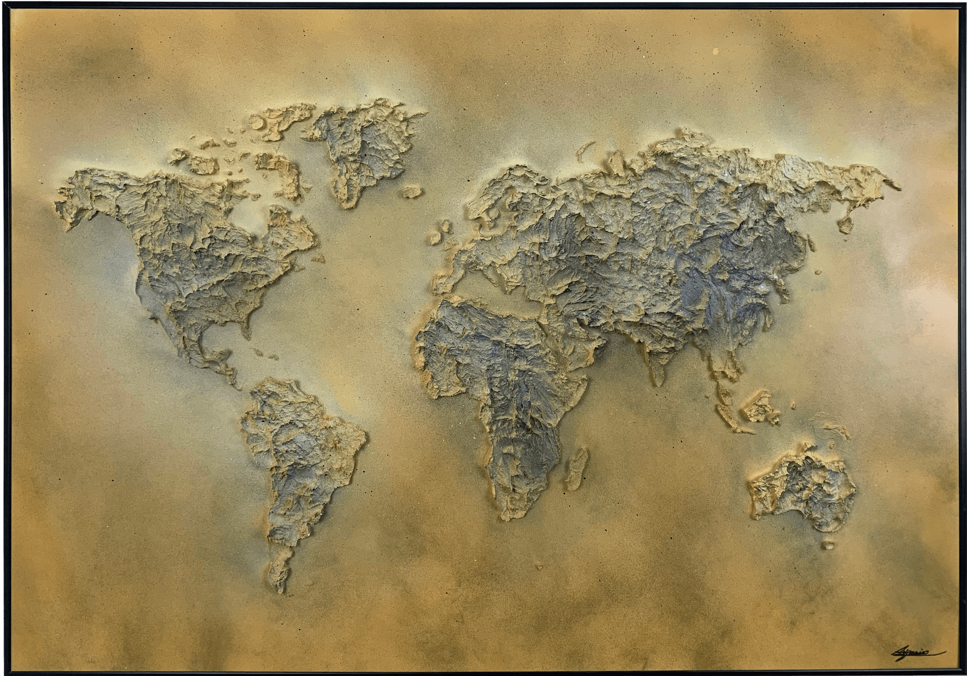 tableau mappemonde jaune en relief, format 70x100cm