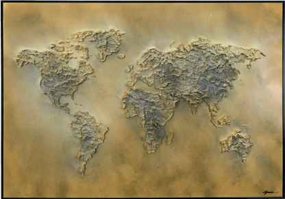 tableau mappemonde jaune en relief, format 70x100cm